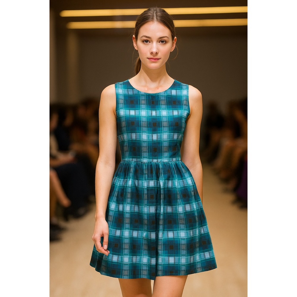 ROUTE66 Women's Sleeveless Plaid Short Dress - Stylish Blue Checkered Casual